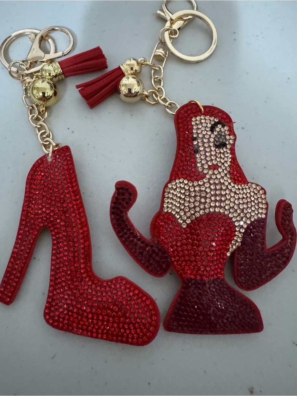 Red Crystal High Heel & Lady
Charm Keychain Set